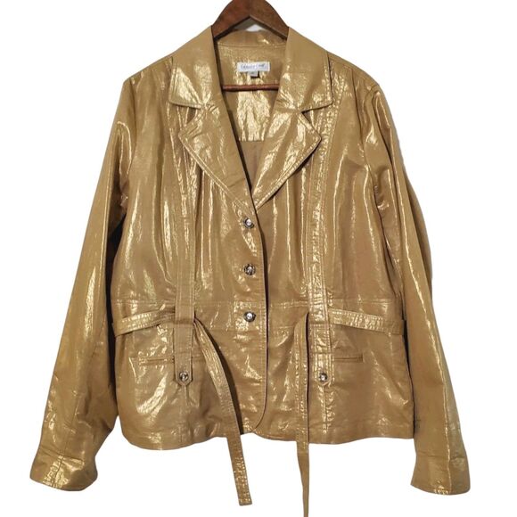 Coldwater Creek Gold Metallic  Jacket Size 1X Linen Blend Belted Lightweight - Picture 1 of 4